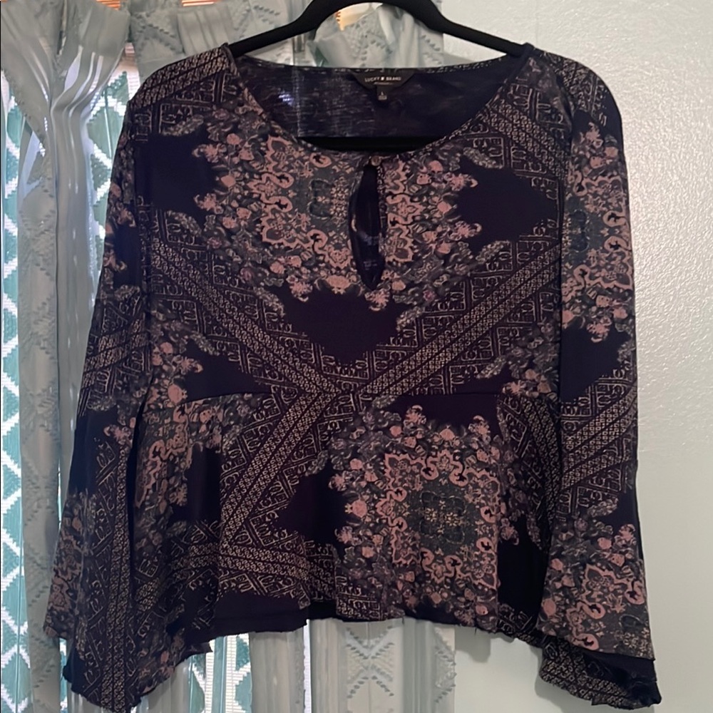 Lucky brand Women's Printed Keyhole Blouse - Navy & Pink
